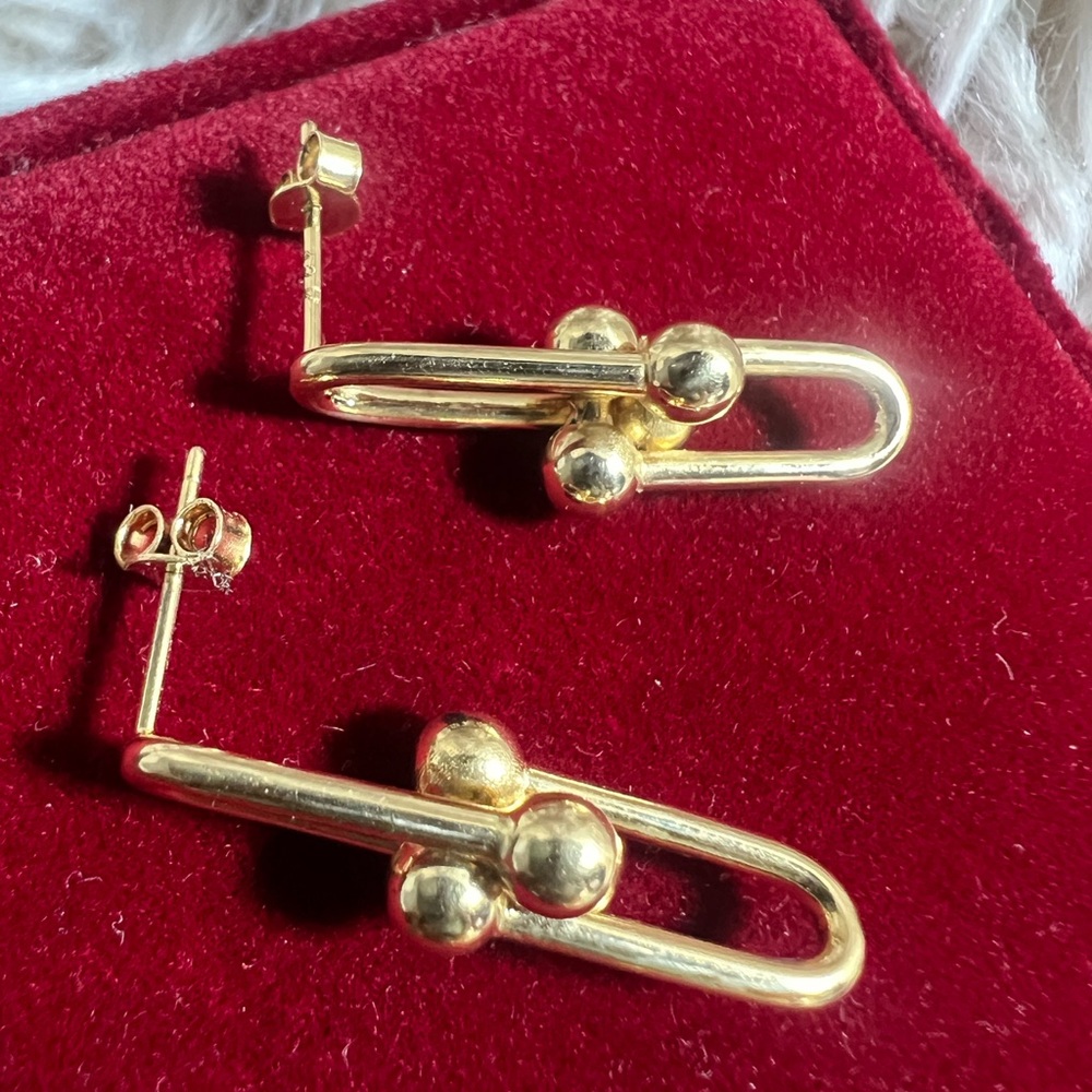 Solid 18k yellow gold paper clip  hardwear style earrings size 1.1”